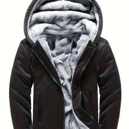 men's hooded jacket specifications featuring a cozy interior and sleek exterior design.