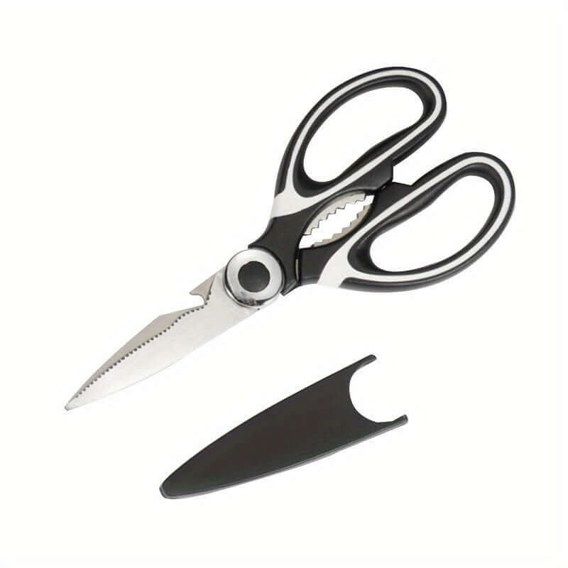 durable stainless steel kitchen shears with ergonomic handles and protective cover