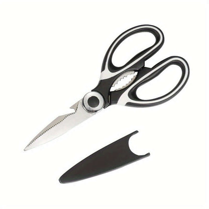 durable stainless steel kitchen shears with ergonomic handles and protective cover