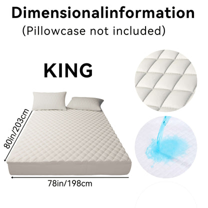King size mattress dimensions information with detailed measurements and quilted surface texture.