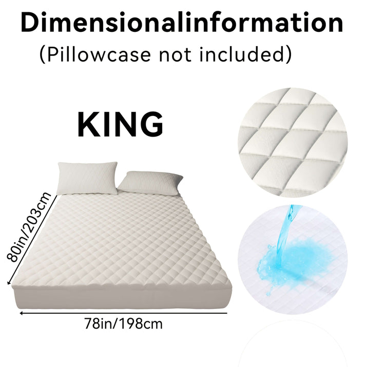 King size mattress dimensions information with detailed measurements and quilted surface texture.