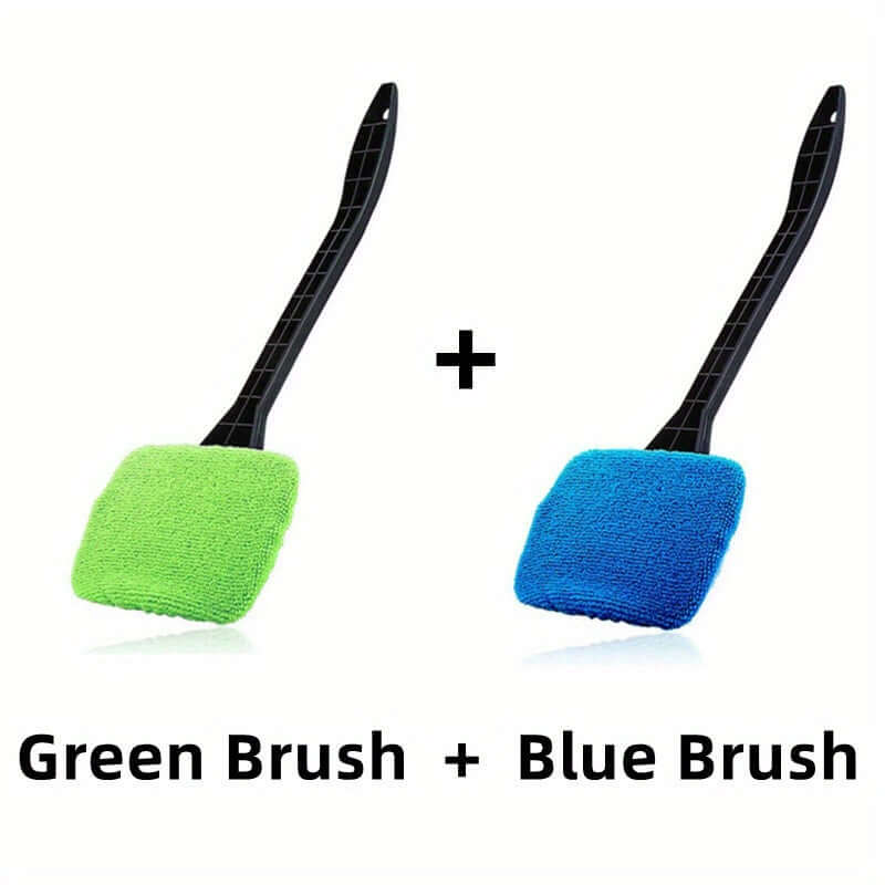 Car window cleaning brush kit featuring green and blue brushes for effective cleaning.