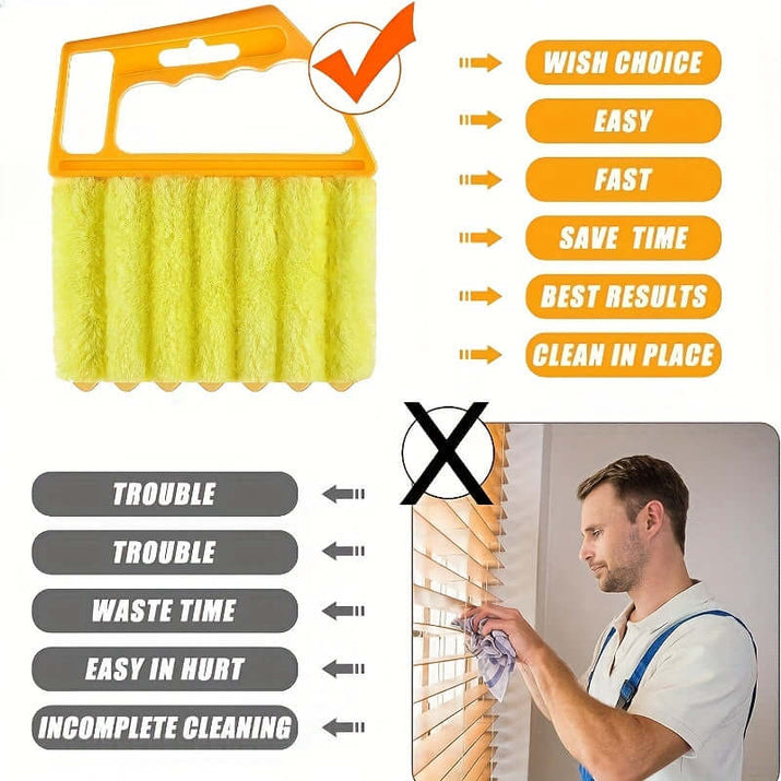 Washable window cleaning brush with yellow fibers for easy and effective window cleaning.