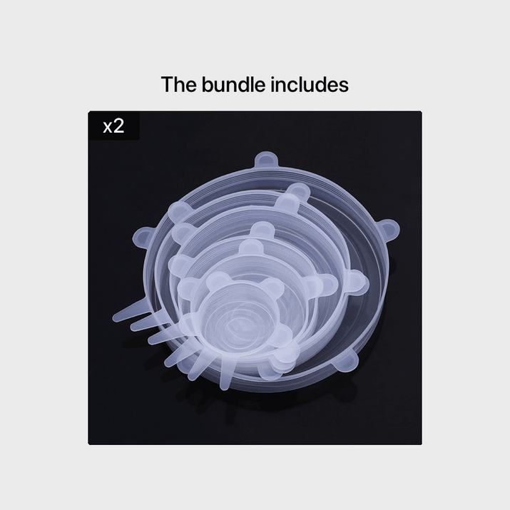 Set of silicone food storage covers in various sizes for versatile food storage solutions.