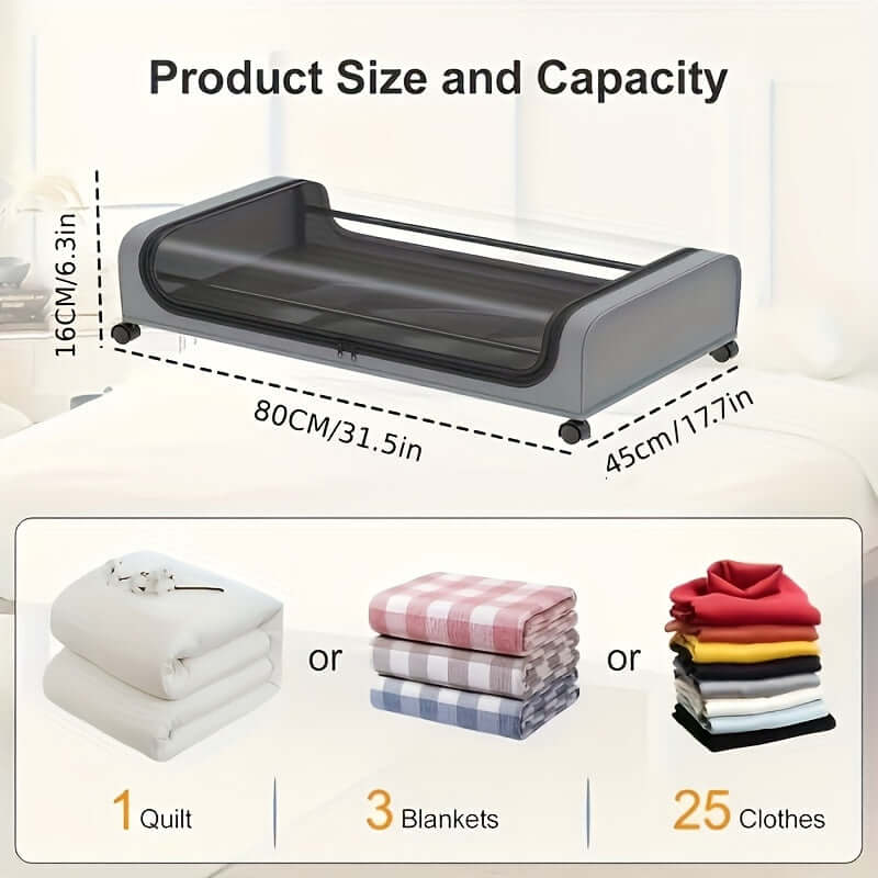 underbed storage bins with wheels dimensions and capacity for blankets, quilts, and clothes storage