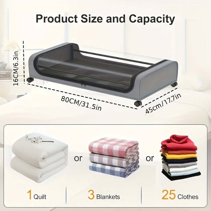 underbed storage bins with wheels dimensions and capacity for blankets, quilts, and clothes storage