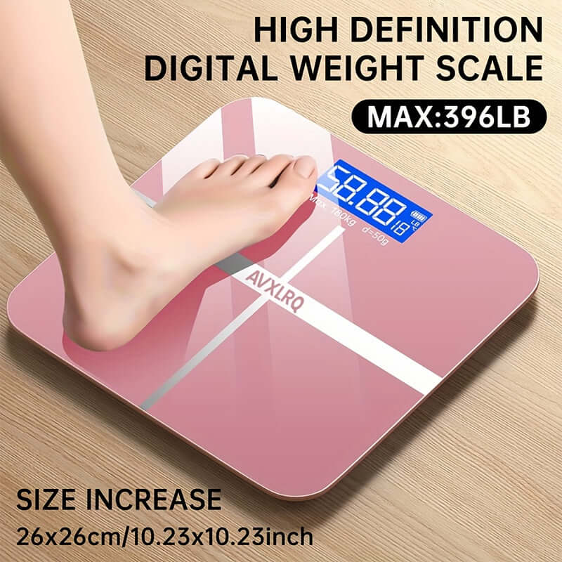 High-precision digital bathroom scale showing weight, designed for accuracy and easy reading with a clear display.