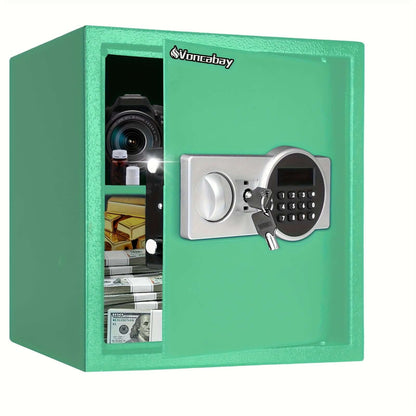 heavy-duty fireproof safe with keypad, designed to protect valuables like cash and electronics.