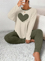 plus size heart fitted loungewear featuring a cozy heart design and ribbed texture in soft colors.