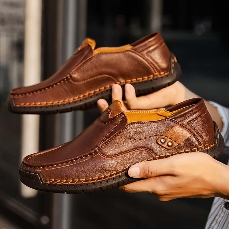 men's slip-on loafers in brown leather, comfortable and stylish for casual wear.