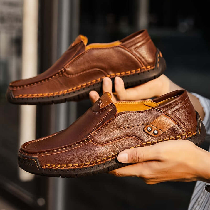 men's slip-on loafers in brown leather, comfortable and stylish for casual wear.