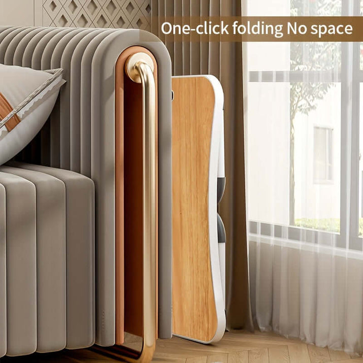 Portable laptop bed table with one-click folding design, space-saving feature for easy storage and convenience.