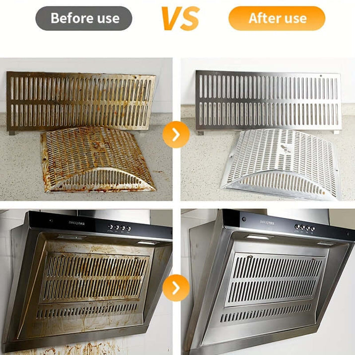 Comparison of dirty and clean stovetop vent using high pressure handheld steam cleaner.