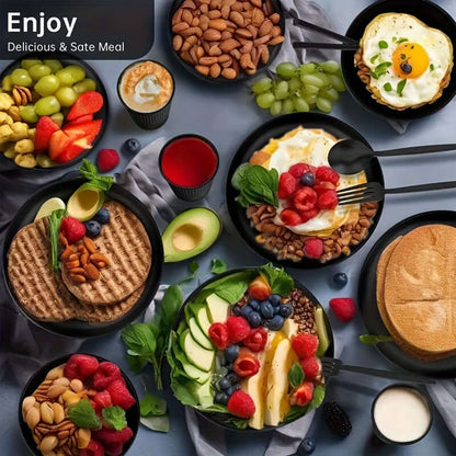 Colorful assortment of healthy foods including fruits, nuts, and breakfast items on plates for a delicious and satisfying meal.