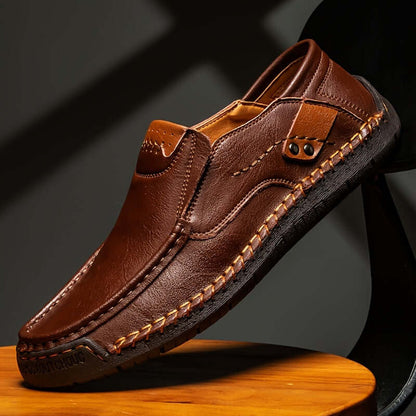 men's slip-on loafers in brown leather showcasing their stylish design and comfort, perfect for casual occasions.