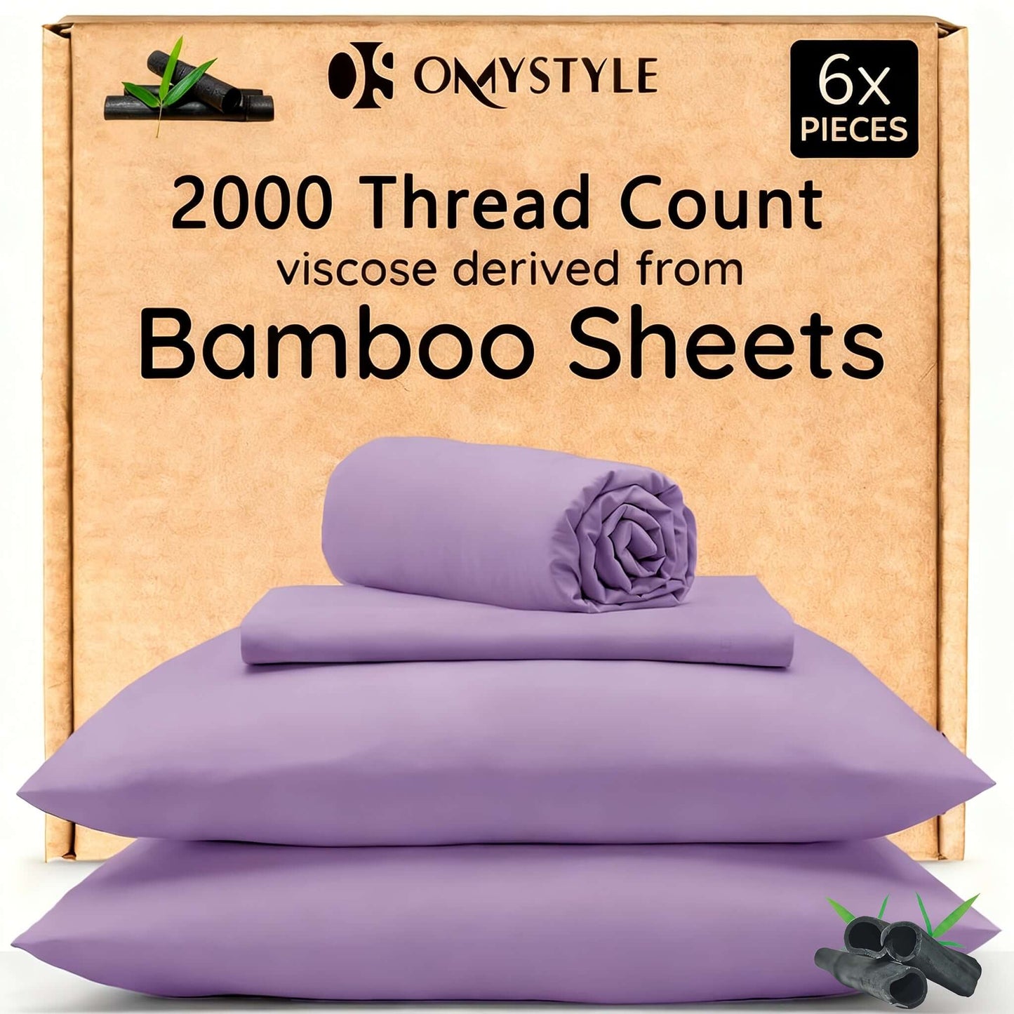 6-piece set of bamboo cooling bedding set featuring 2000 thread count viscose derived from bamboo sheets.