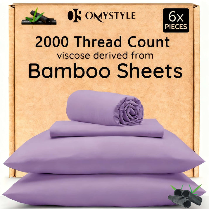 6-piece set of bamboo cooling bedding set featuring 2000 thread count viscose derived from bamboo sheets.