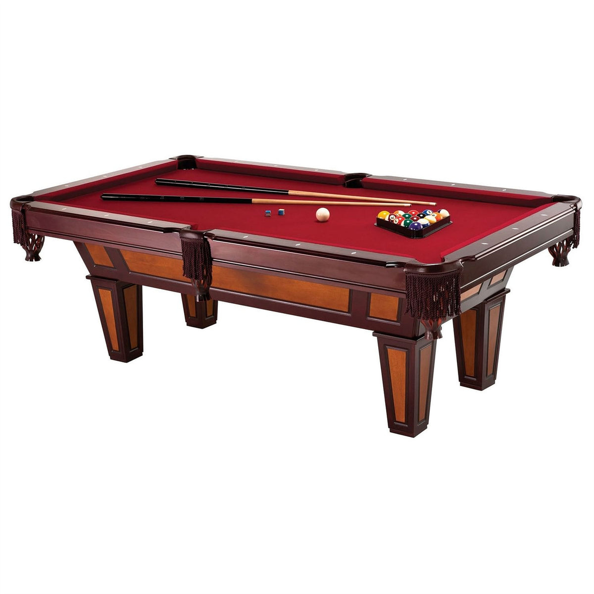 7 Ft Pool Table with Red Burgundy Wool Top and Fringe Drop Pockets-0