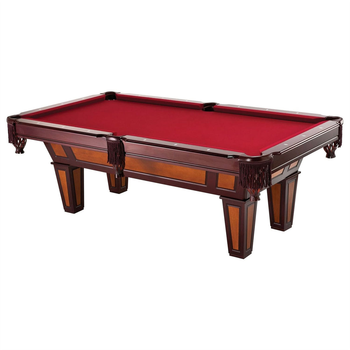 7 Ft Pool Table with Red Burgundy Wool Top and Fringe Drop Pockets-1