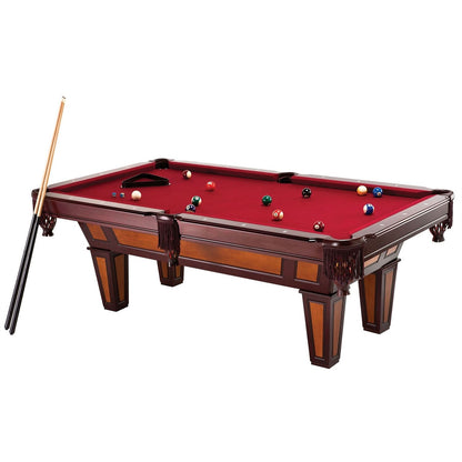7 Ft Pool Table with Red Burgundy Wool Top and Fringe Drop Pockets-2