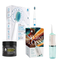 Pursonic Oral Care Power Bundle: USB Rechargeable Water Flosser, Electric Toothbrush, and Charcoal Teeth Whitener-0