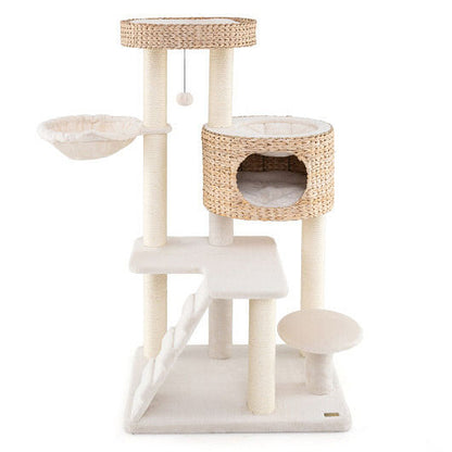 Modern Cat Tree for Indoor Cats with Cattail Fluff Condo and Top Perch-Natural-2