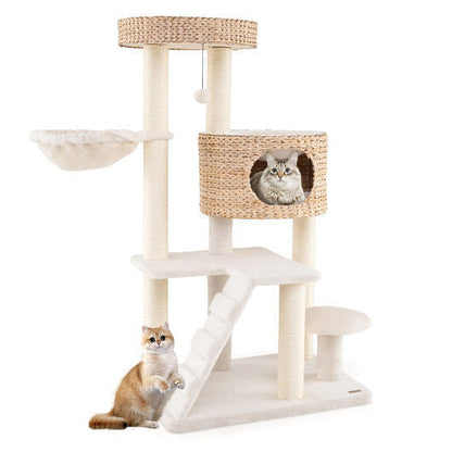 Modern Cat Tree for Indoor Cats with Cattail Fluff Condo and Top Perch-Natural-4