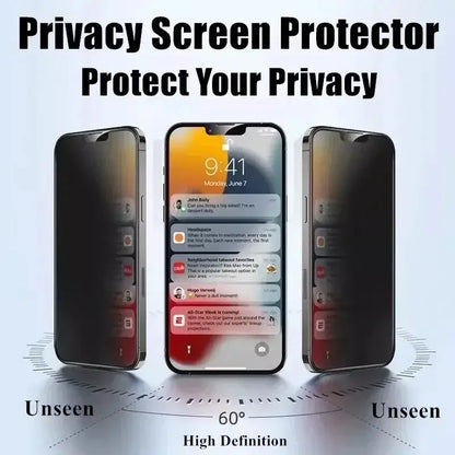 Privacy screen protector for iPhone 16 15 14 13 Pro Max showcasing high definition privacy protection.