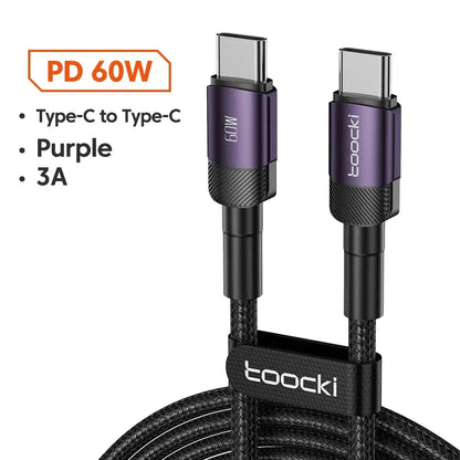 100W Type C to Type C charging cable with durable design for fast charging and data transfer.