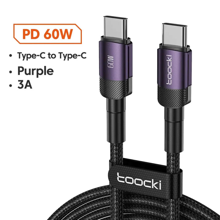 100W Type C to Type C charging cable with durable design for fast charging and data transfer.