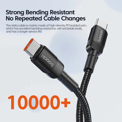 100W Type C to Type C charging cable with strong bending resistance and durable design, suitable for frequent use.