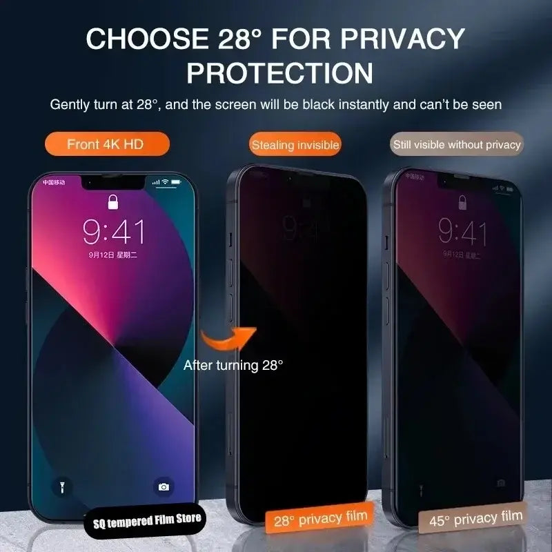 Choose 28° for privacy protection with the privacy screen protector for iPhone 16 15 14 13 Pro Max.