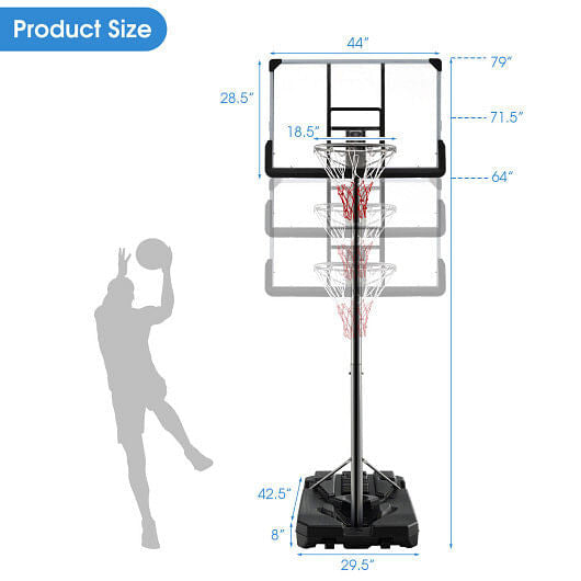 Basketball Hoop with 5.4-6.6FT Adjustable Height and 50" Backboard-Black-4