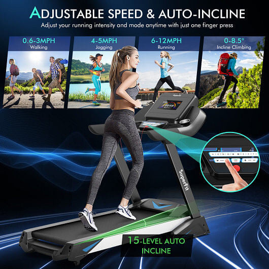 4.75 HP Treadmill with APP and Auto Incline for Home and Apartment-Black-1