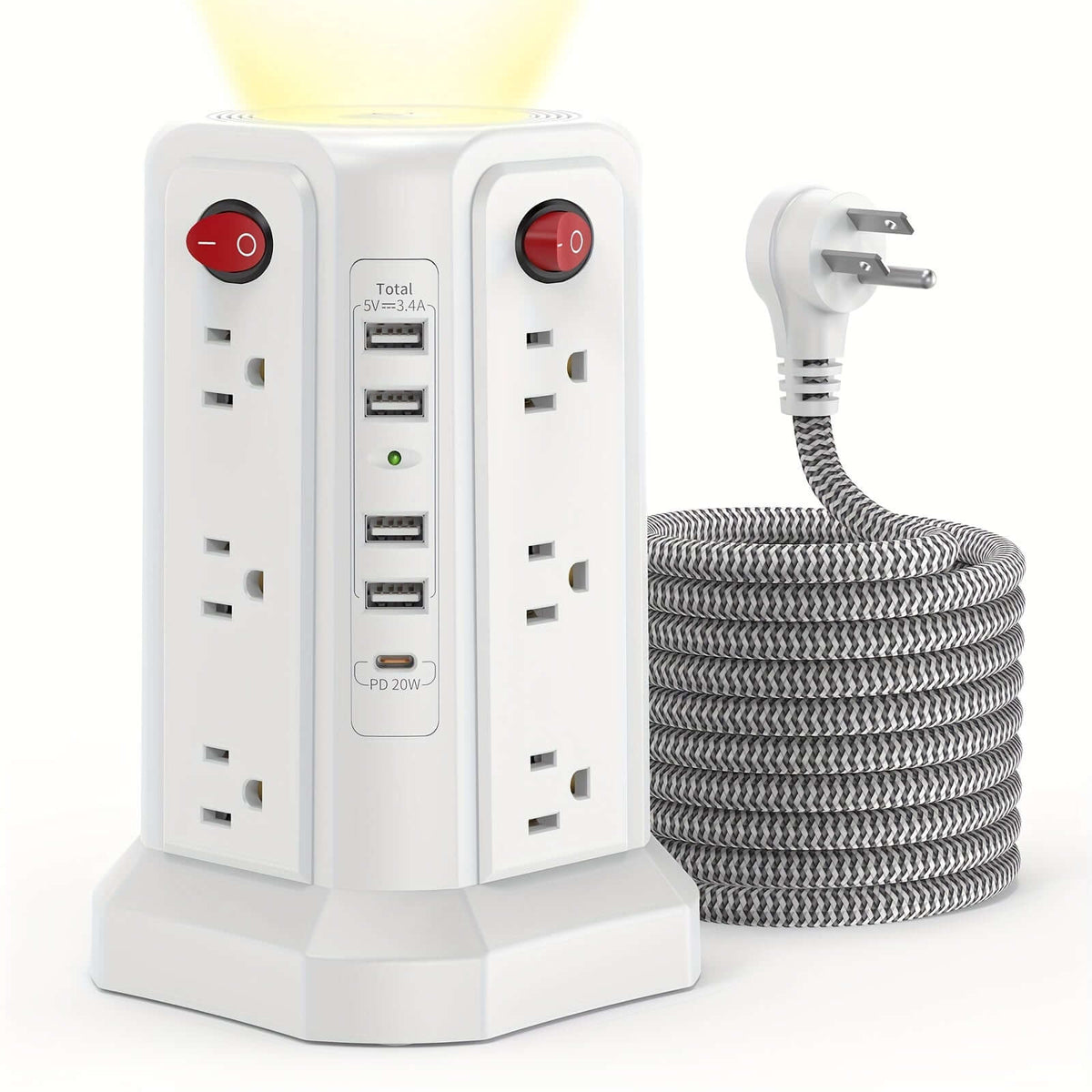 flat plug power board with USB ports featuring multiple outlets and a stylish design.