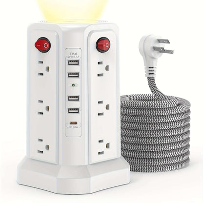 flat plug power board with USB ports featuring multiple outlets and a stylish design.