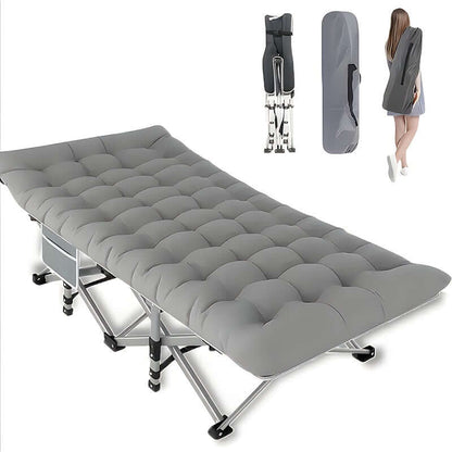 Portable folding guest bed displayed in grey color, showcasing its compact foldable design for easy storage.