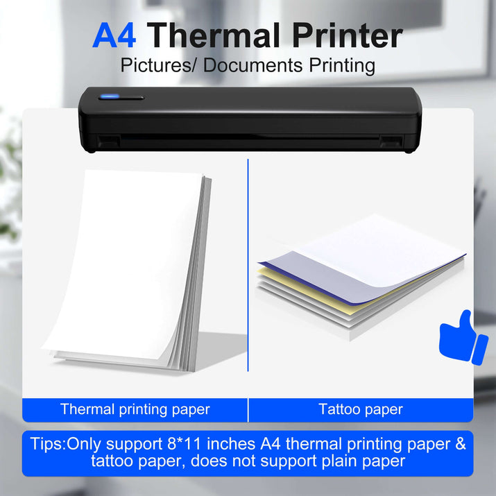 A4 thermal printer for pictures and documents printing on thermal and tattoo paper.