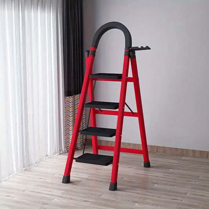 heavy-duty portable folding ladder in a modern room with bright sunlight