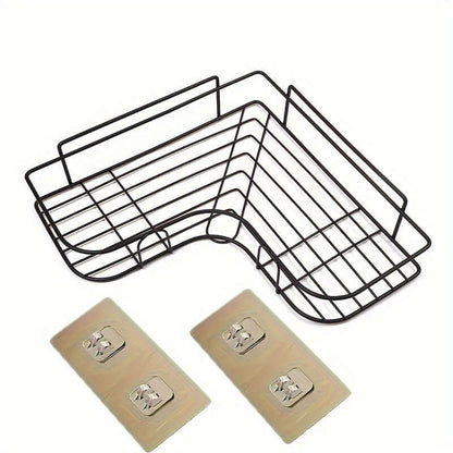 Cast iron shower shelf designed for corner use, includes mounting hardware for easy installation.