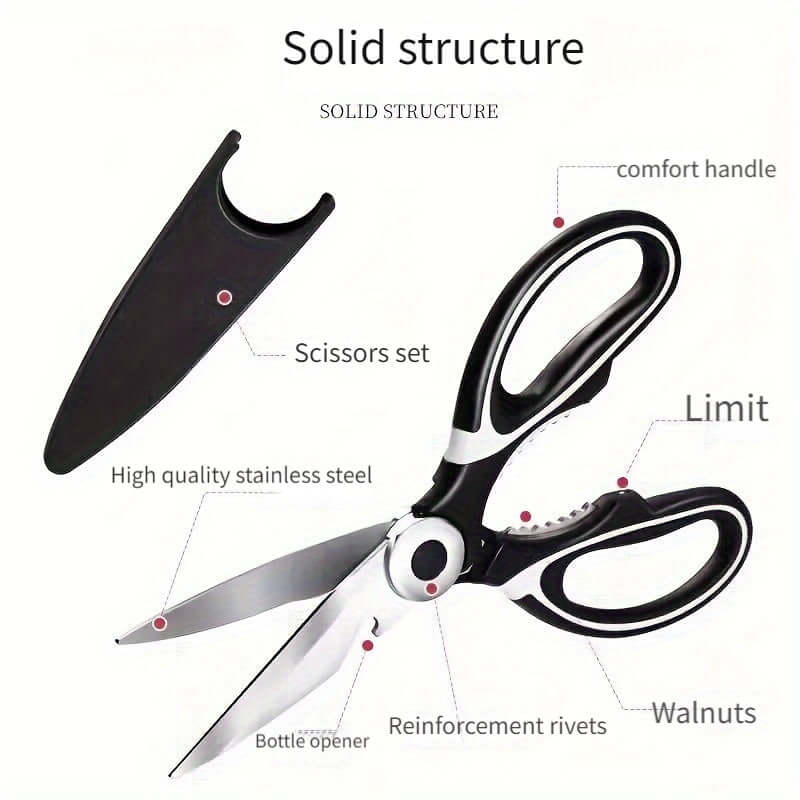 durable stainless steel kitchen shears with a solid structure and comfort handle design.