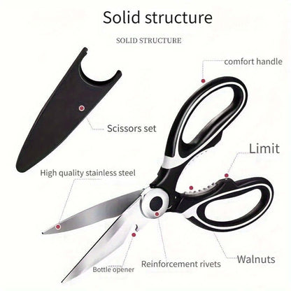 durable stainless steel kitchen shears with a solid structure and comfort handle design.