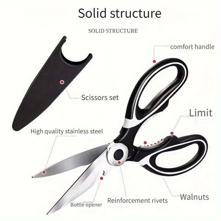 durable stainless steel kitchen shears with a solid structure and comfort handle design.