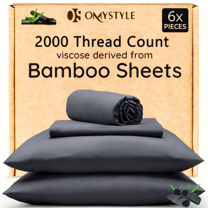 6pcs Bamboo Cooling Bedding Set featuring 2000 thread count viscose derived from Bamboo Sheets in a stylish packaging.