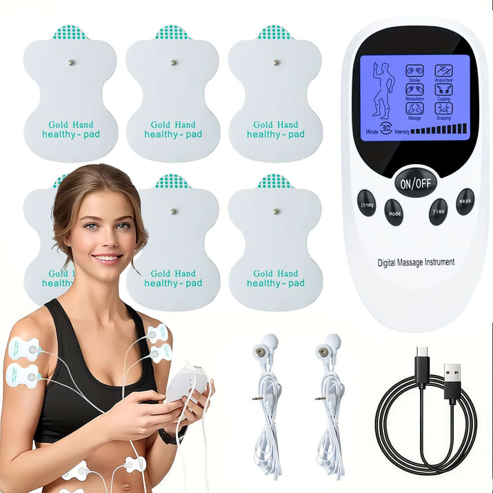 CESLIFF TENS EMS muscle stimulator includes pads and digital massager for muscle relief.