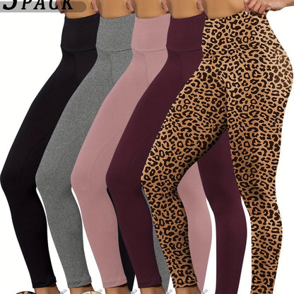 High waisted tummy control leggings in various colors and leopard print, designed for comfort and style.