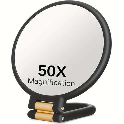 50x magnifying handheld mirror with a sleek design and high-quality reflection.