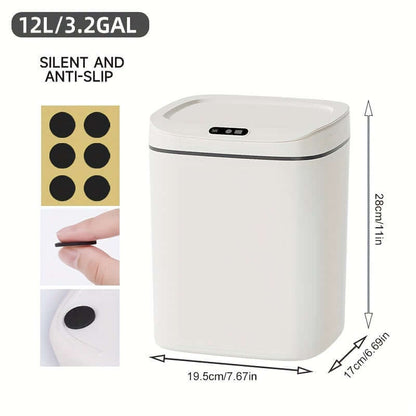 motion-sensor trash can specifications with silent, anti-slip design and dimensions 12L/3.2GAL.