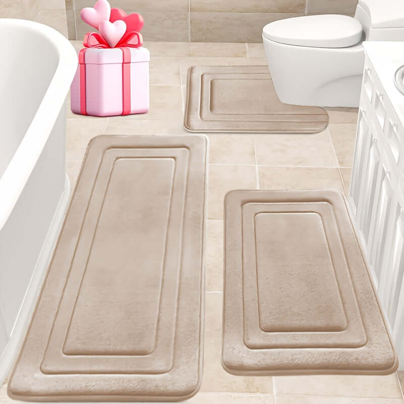 memory foam bath mat set Non-Slip floor for indoor & outdoor in a stylish bathroom setting