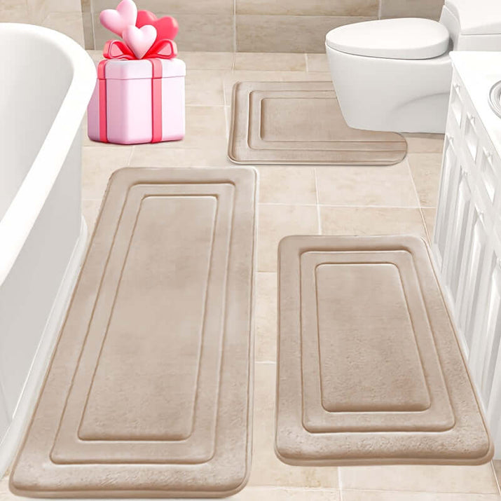 memory foam bath mat set Non-Slip floor for indoor & outdoor in a stylish bathroom setting